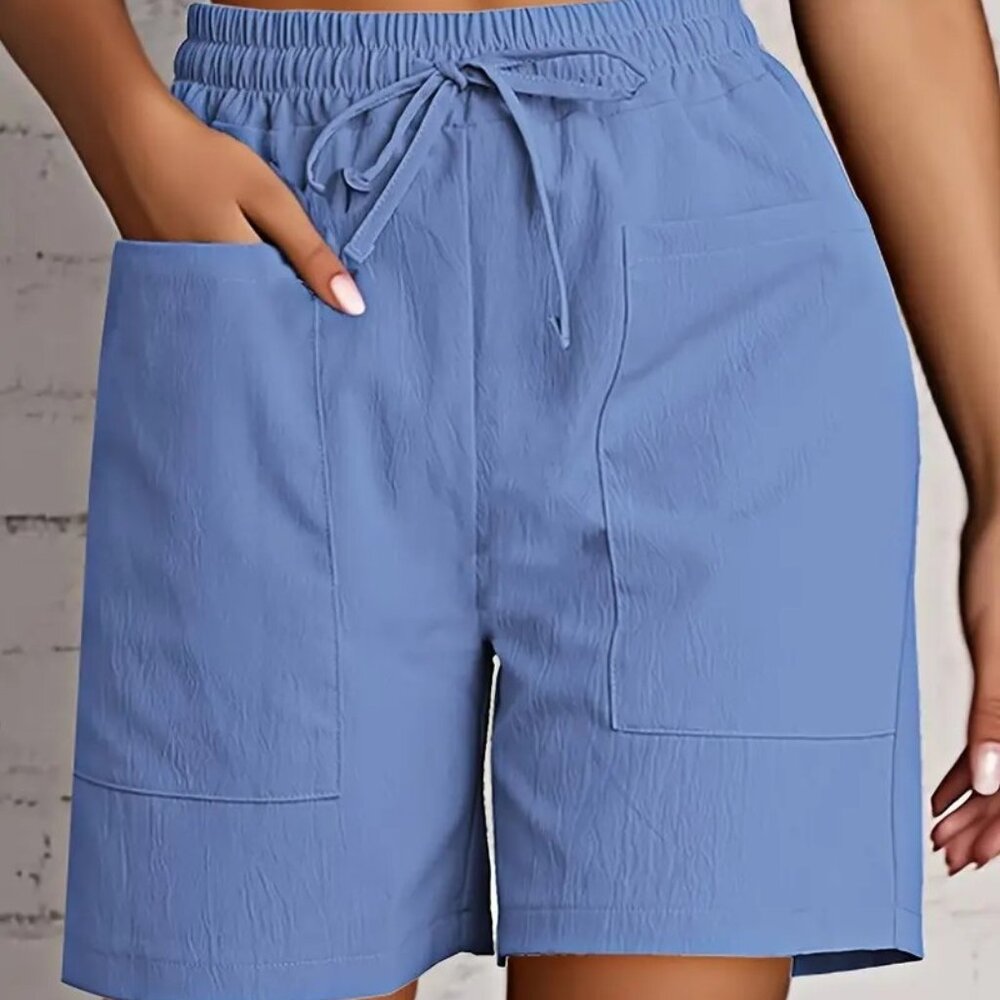 Womans Lightweight Shorts. Elastic Waistband Front Pockets. Size Large/New. Blue